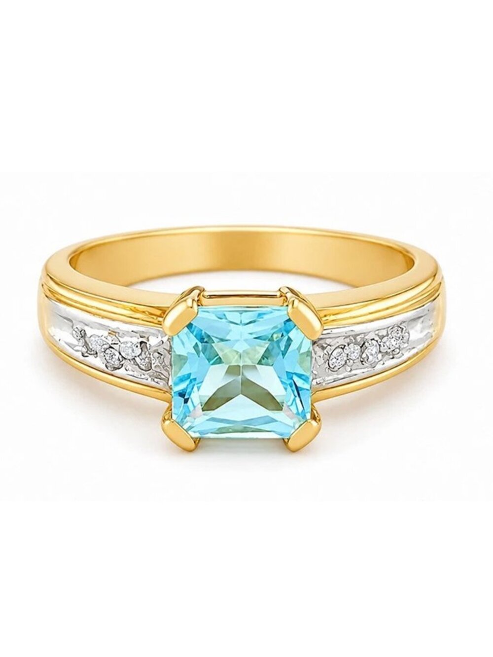 Genuine 1.07 Cts Aquamarine & Diamond Ring 10k Gold